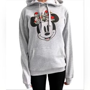 Disney Gray Hoodie Embroidered Bow Floral Mickey